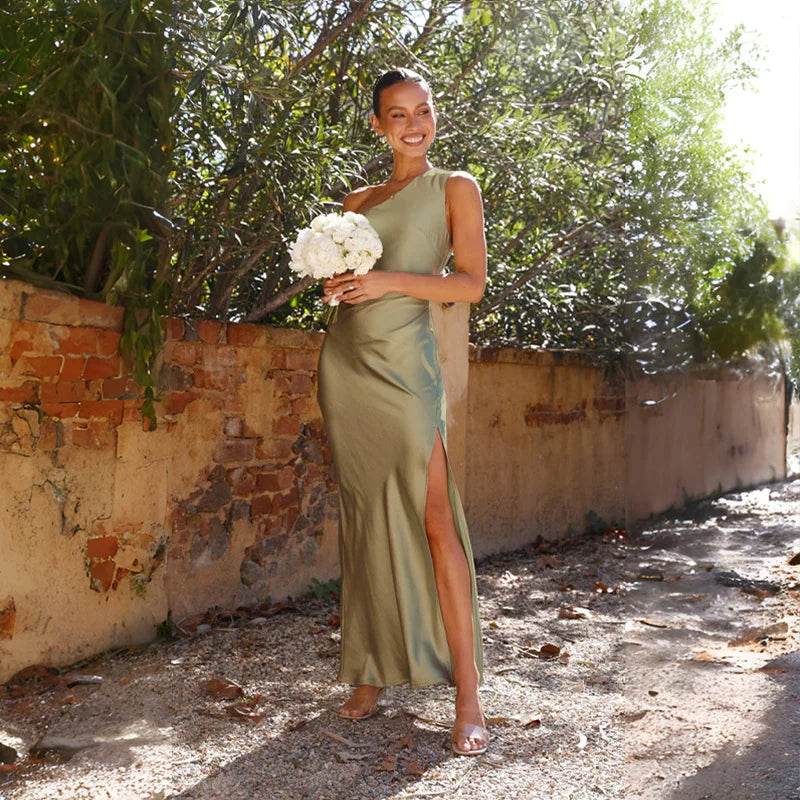 One-Shoulder Satin Dress for Summer Evenings & Weddings - P12 Hub Europe