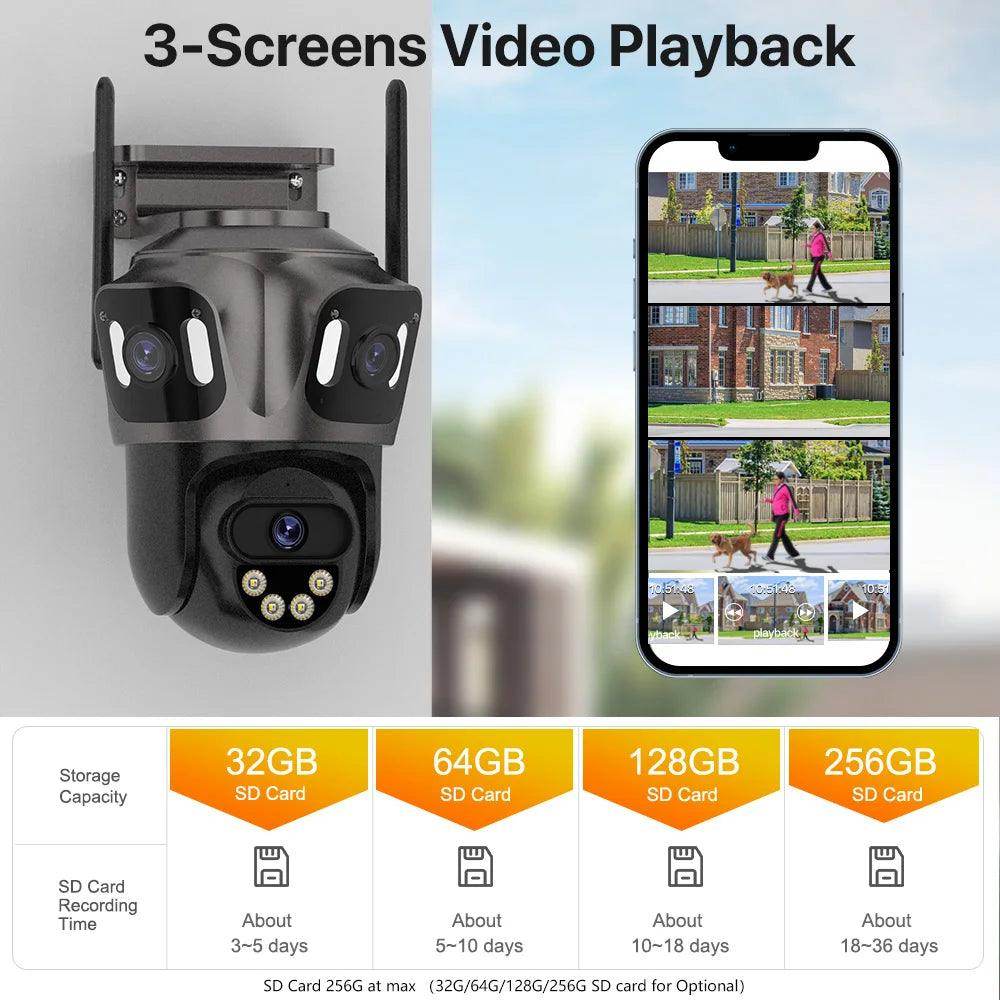 Outdoor Camera 4K 8MP 3-Lens Outdoor Cam | AI Track, PTZ, Color Night - P12 Hub Europe