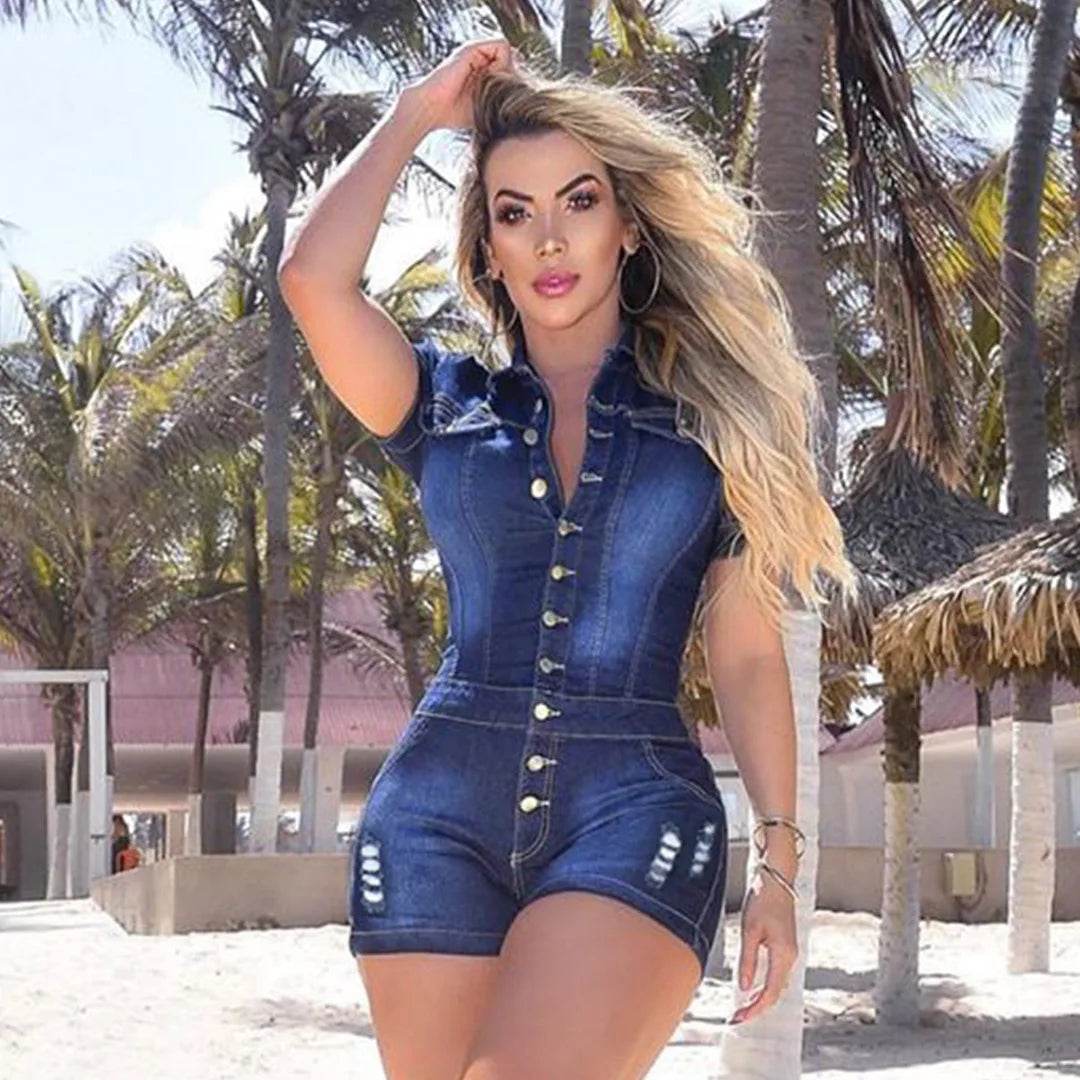 Bleached Denim Shorts Overalls Women - P12 Hub Europe
