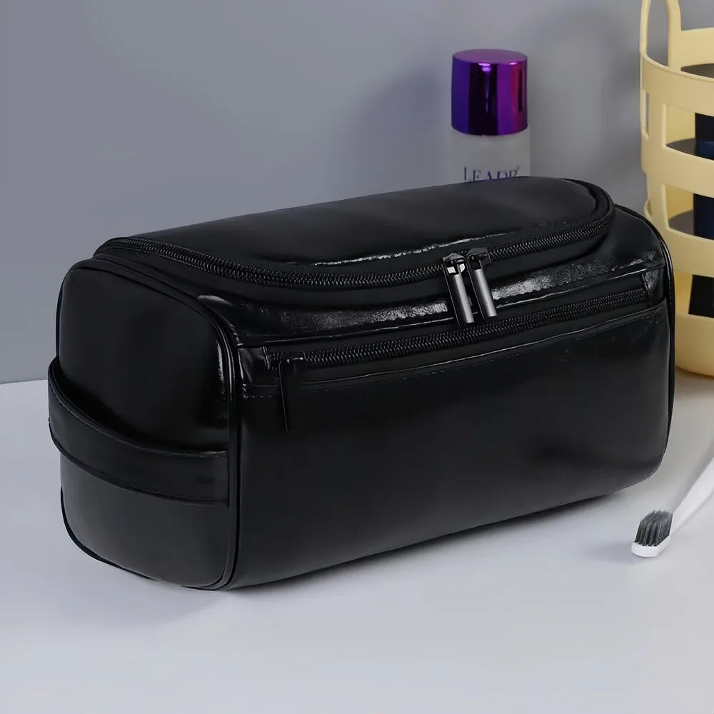 Stylish Embossed Leather Travel Cosmetic Organizer - Hook Design, Roomy Interior for Toiletries and Makeup zwq