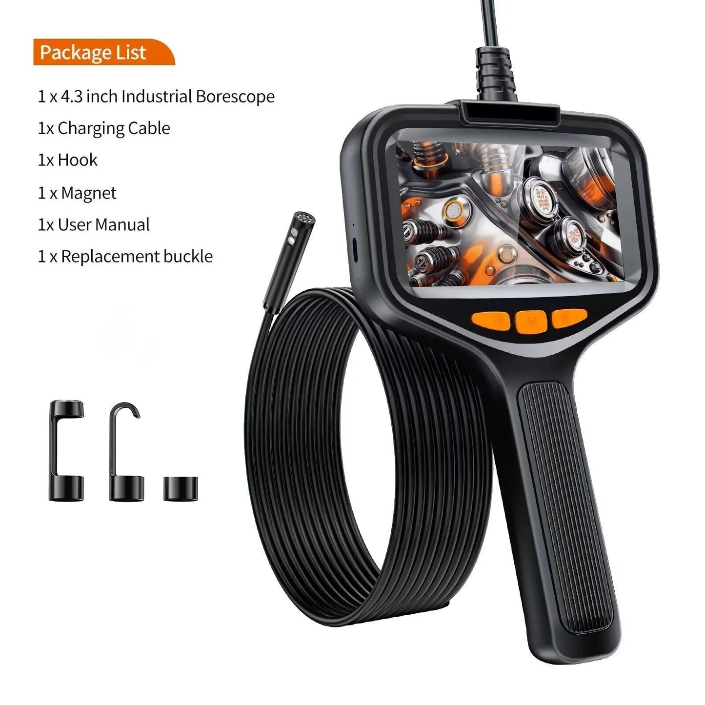 Borescope 4.3" LCD 1080P, IP67, 8 LED, 1-10M Cable