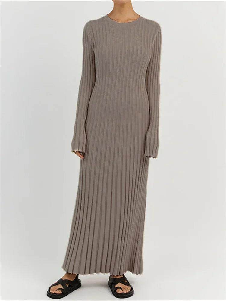 Knit Lace-Up Maxi Dress Autumn High Waist - P12 Hub Europe