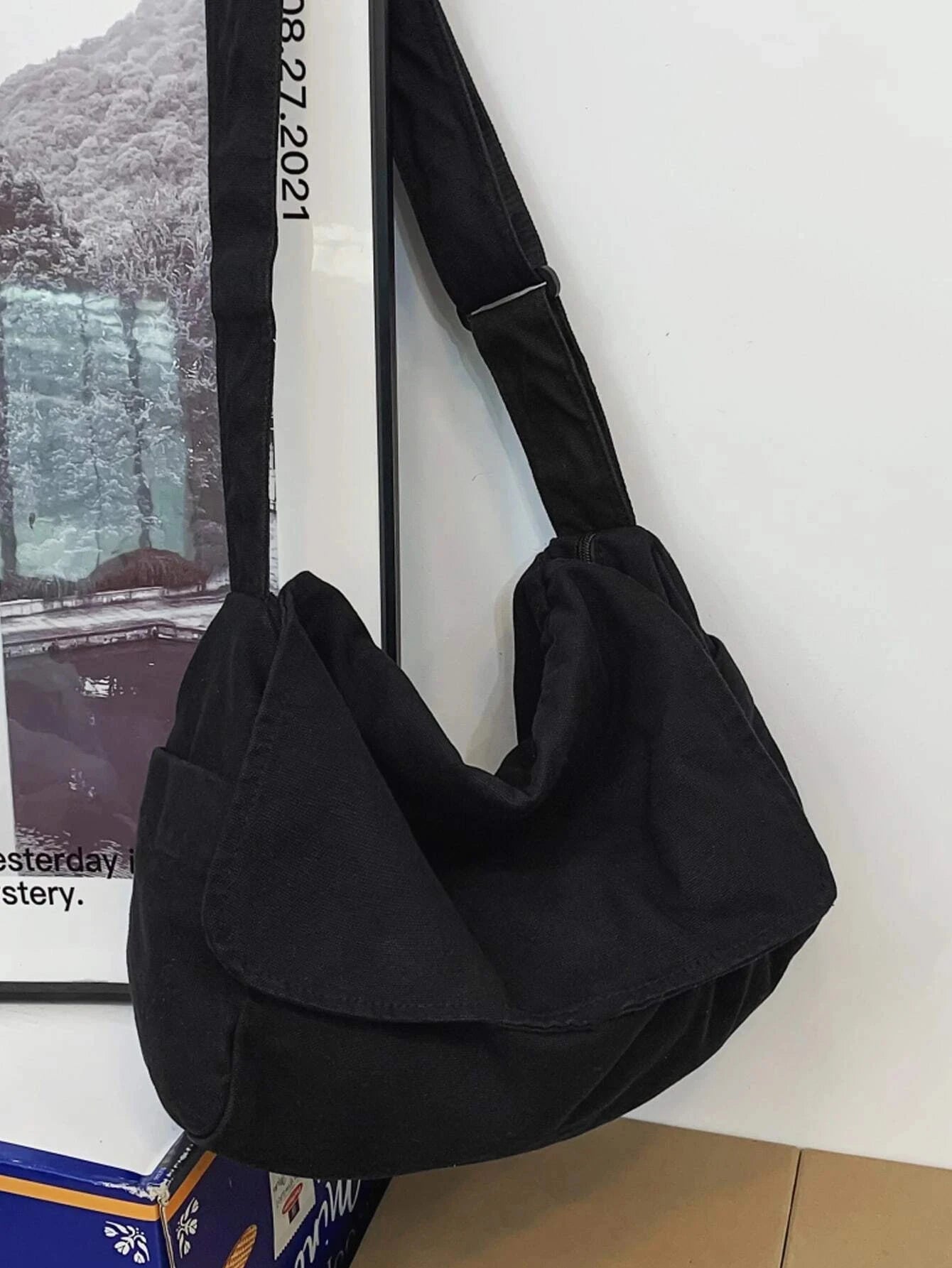 High School Students University Freshman Multifunctional Sling Bag Shoulder Bag Casual BagMinimalist Flap Canvas Messenger Bag