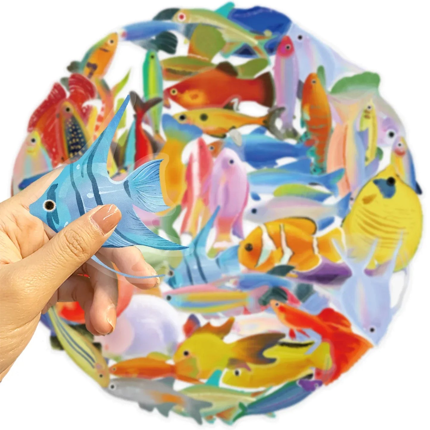 50pcs Cartoon Marine Creatures Fish Stickers Fishing Box Suitcase Laptop Guitar Skateboard Bike Diy Decorative Pet Stickers