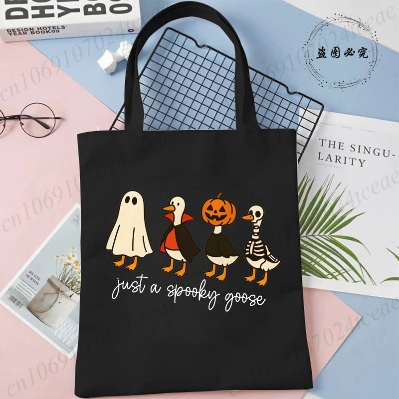 Funny Halloween Goose Wome's Tote Bags Reusable Handbag Shopping Totes Just A Spooky Goose Casual Fashion Shoulder Shopping Bag
