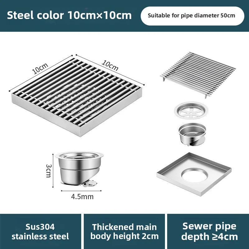 Bathroom high drainage floor drain, outdoor large-diameter thickened 304 stainless steel floor drain