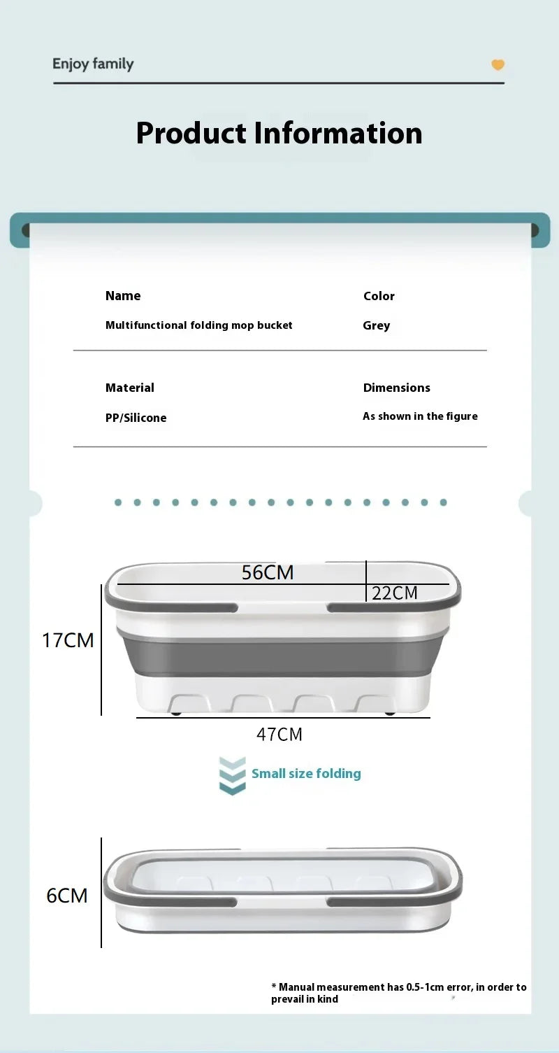 Portable Silicone Bucket, Used for Household Large Mop Bucket Rectangular Thickened Plastic Folding Car Washing Bucket, Water St