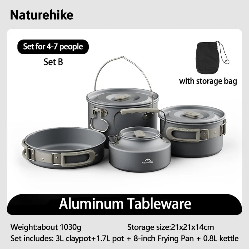 Naturehike Camping Cookware Outdoor Cooking Ultralight Aluminum Pot Kettle Tablewear Set Cool Camping Gear Kitchen Accessories