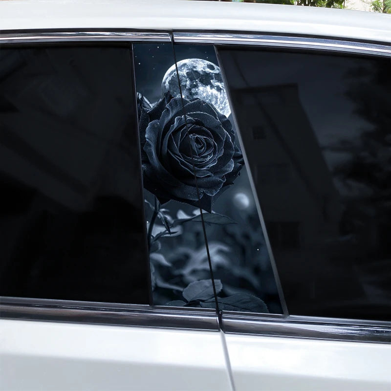 2pcs Flame Rose Car Door Pillar Decal Custom Car B-Pillar Sticker Vinyl Waterproof Flower Sticker Covering Scratched Car Sticker