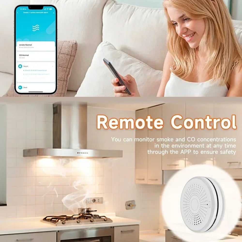 Tuya WiFi 2 In 1 Version Carbon Monoxide Gas Detector Smoke Fire Sound Alarm Sensor Smart CO & Smoke Detector Smart Life APP