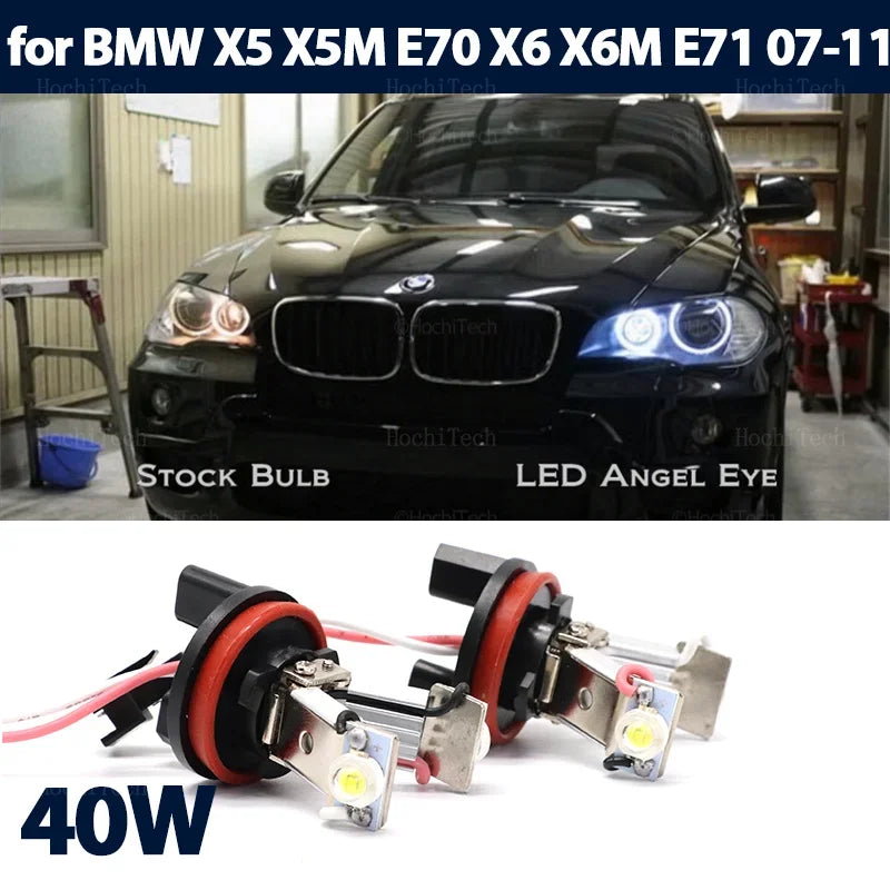 For BMW X5 X5M E70 X6 X6M E71 E72 2007-2011 40W White H8 LED LED Angel Eyes Light Ring Headlight Canbus