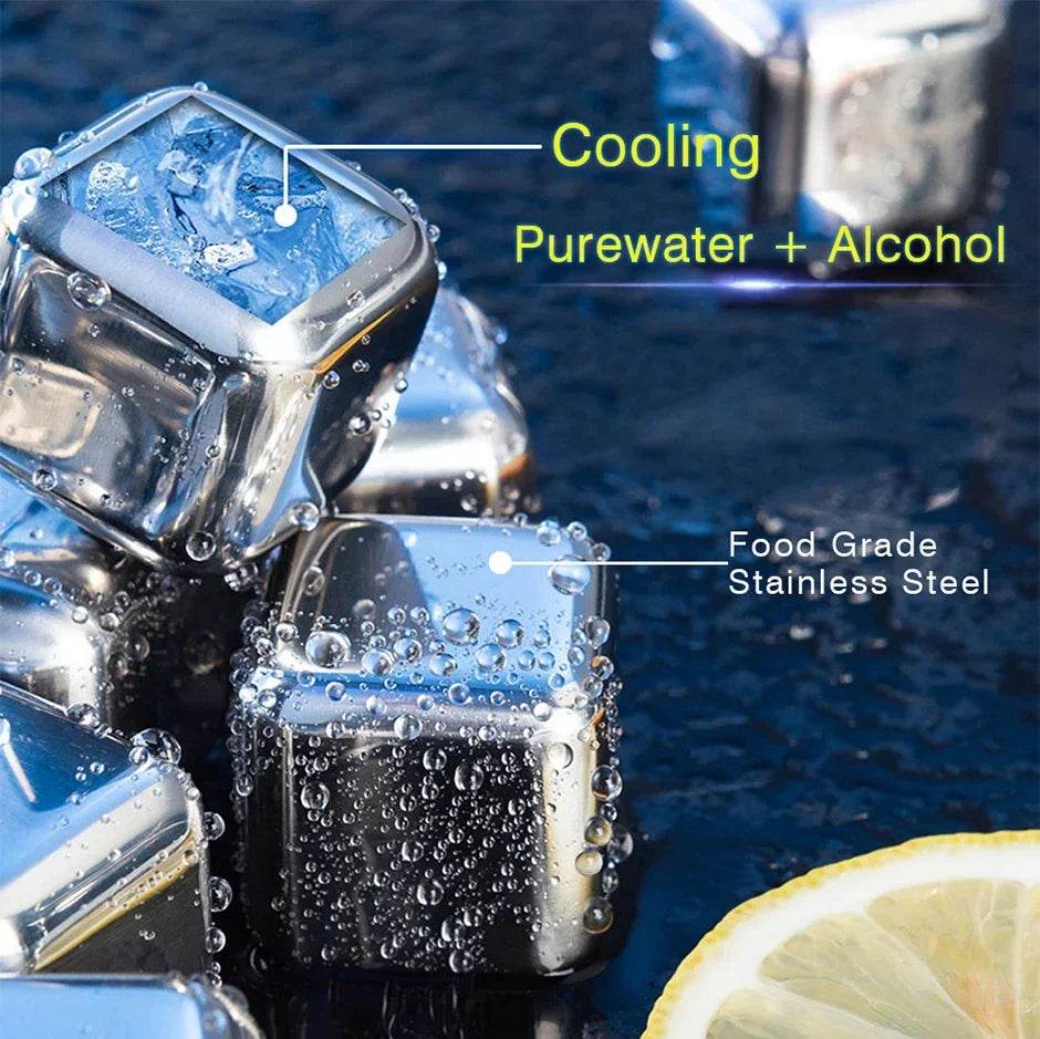 304 Food Stainless Steel Ice Cubes Set Reusable Chilling Stones for Whiskey Wine Cooling Cube Rock with Tongs Kitchen Bar Tools - P12 Hub Europe