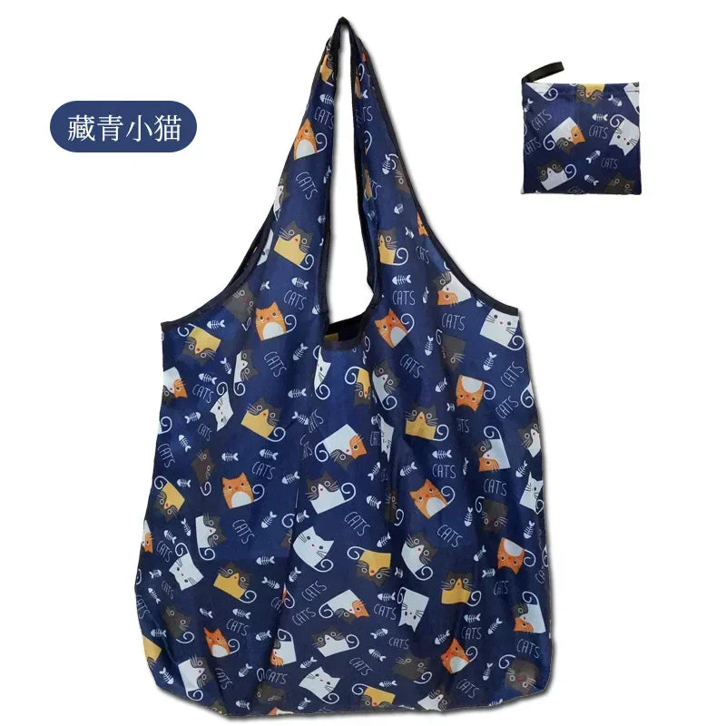 Fashion Printing Foldable Eco-Friendly Shopping Bag Tote Folding Pouch Handbags Reusable Large-capacity for Travel Grocery Bag