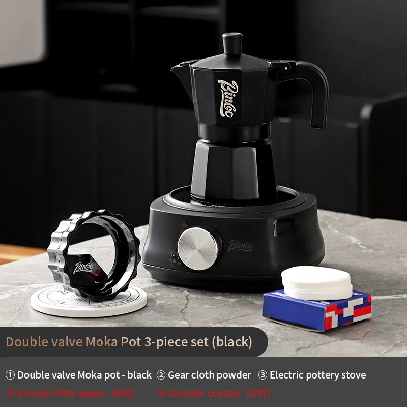 Bincoo Double Valve Moka Pot Coffee Espresso Machine Electric furnace Hand Brewed Coffee Italian Home Outdoor Barista Tools 220V
