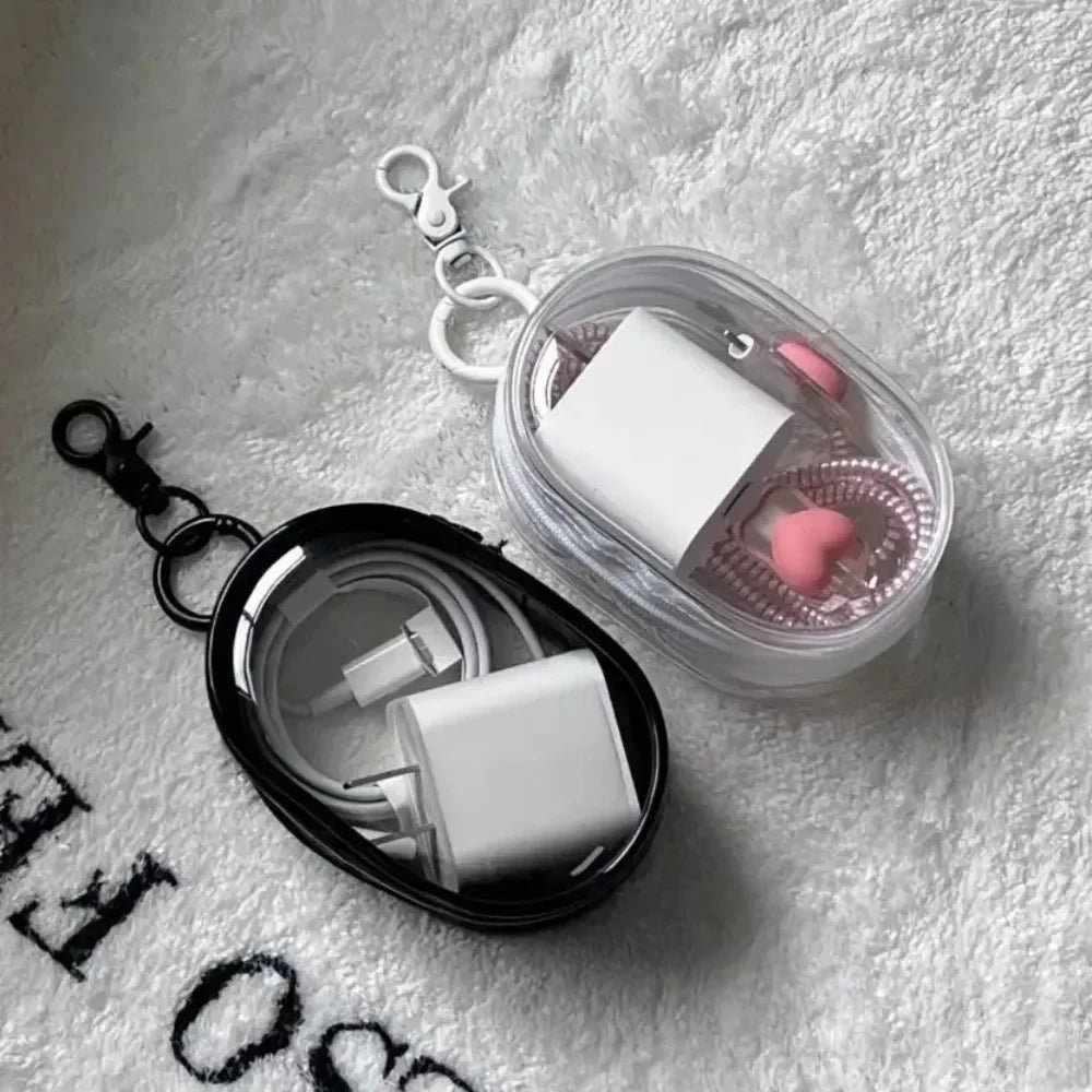 Portable Mini Clear Zipper Storage Bag Keychain Cartoon Doll Children Toy Mystery Box Organizer for Earphones Chargers Gift Bag