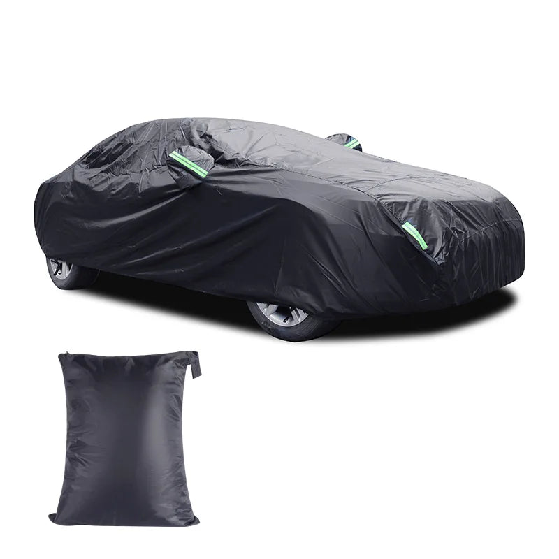 Black Silver Coated Rainproof Sunscreen Reflective Strip Outdoor Sunshade Dust Proof Protection Hatchback Sedan SUV Car Cover