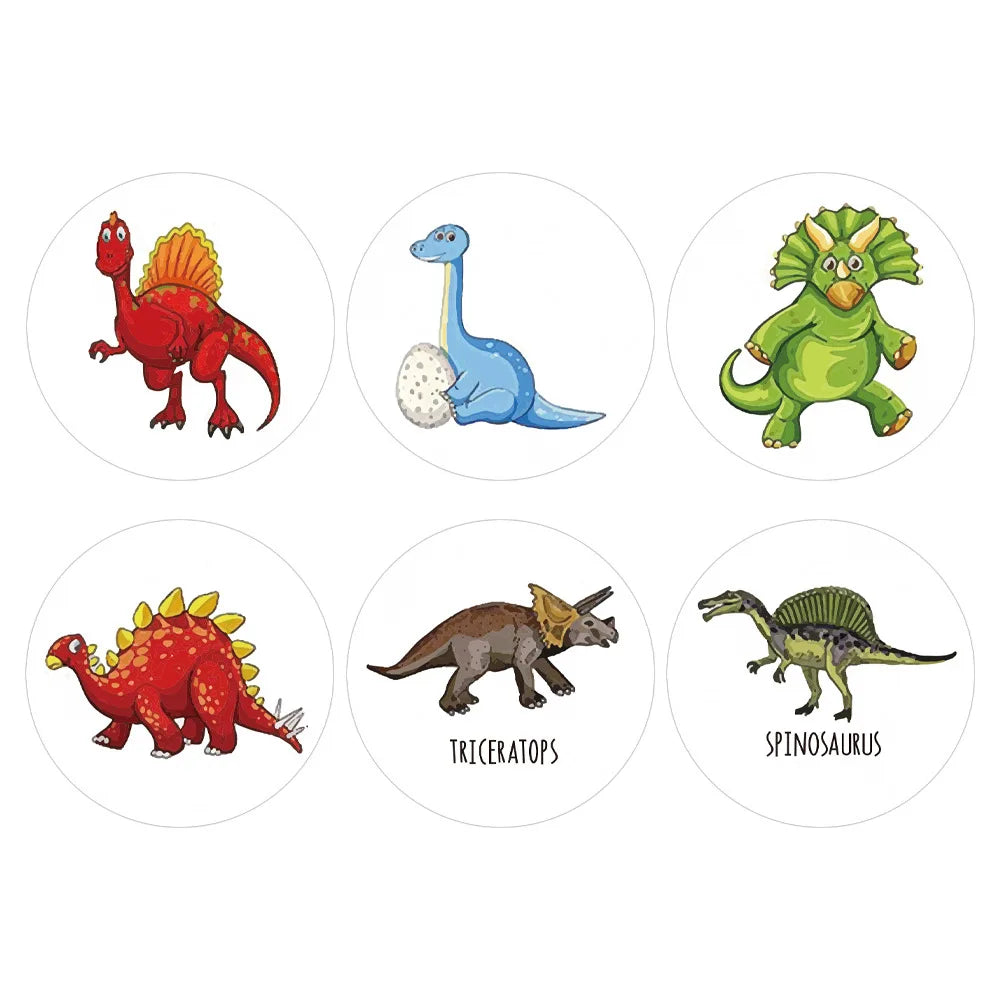 100-500pcs 1'' Round Dinosaur Stickers for Kids Teacher Reward Stickers School Supplies Animal Incentive Roll Sticker for Home