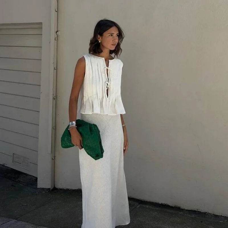 Women's Pleated Linen Crop Top - P12 Hub Europe