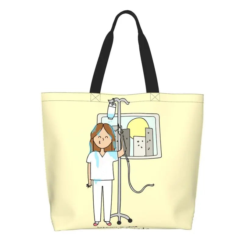 Cartoon Doctor Nurse Enfermera En Apuros Grocery Bags Large Capacity Aesthetic Merch For Woman Street Shoulder Bag