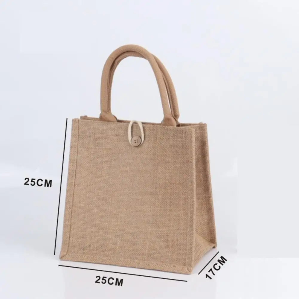Large Capacity Shopping Bag Versatile Jute Tote Bag Portable Lunch Bag Linen Button Reusable Burlap Bag Gift Packing Handbag