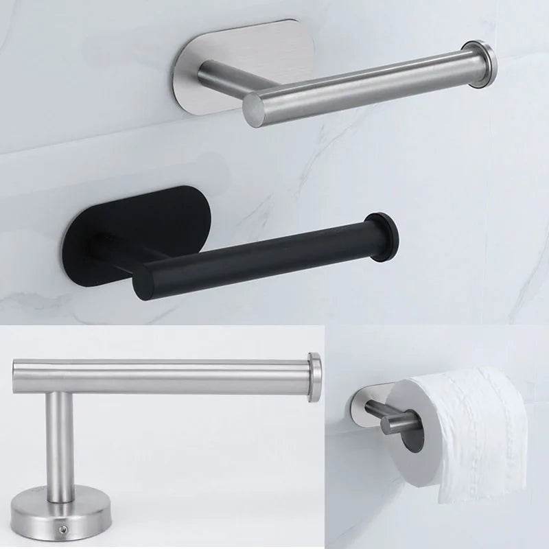 black Toilet Roll Paper Towel Toilet wall Holder Stainless Steel Organizers holder bathroom Self Adhesive Punch-Free Rack Tissue - P12 Hub Europe