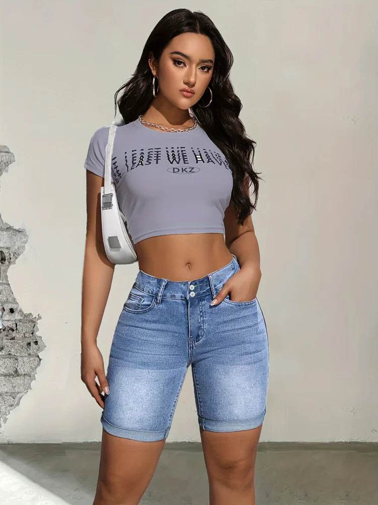 Blue Elastic Women's Jean Shorts - P12 Hub Europe