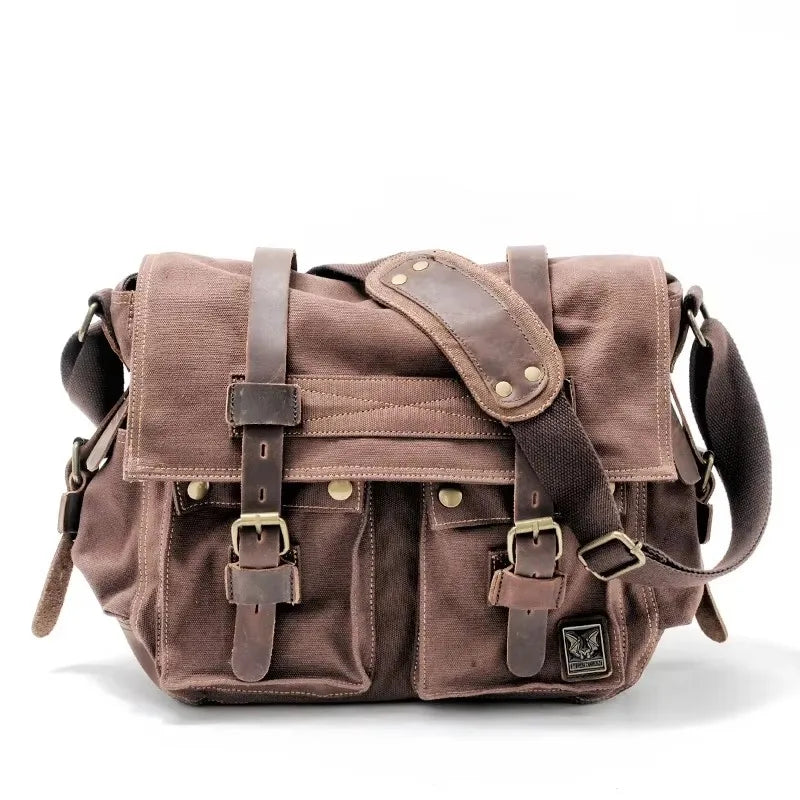 MUCHUAN Canvas Leather Men Messenger Bags Big Satchel Shoulder Bags Male Laptop Briefcase Travel Handbag