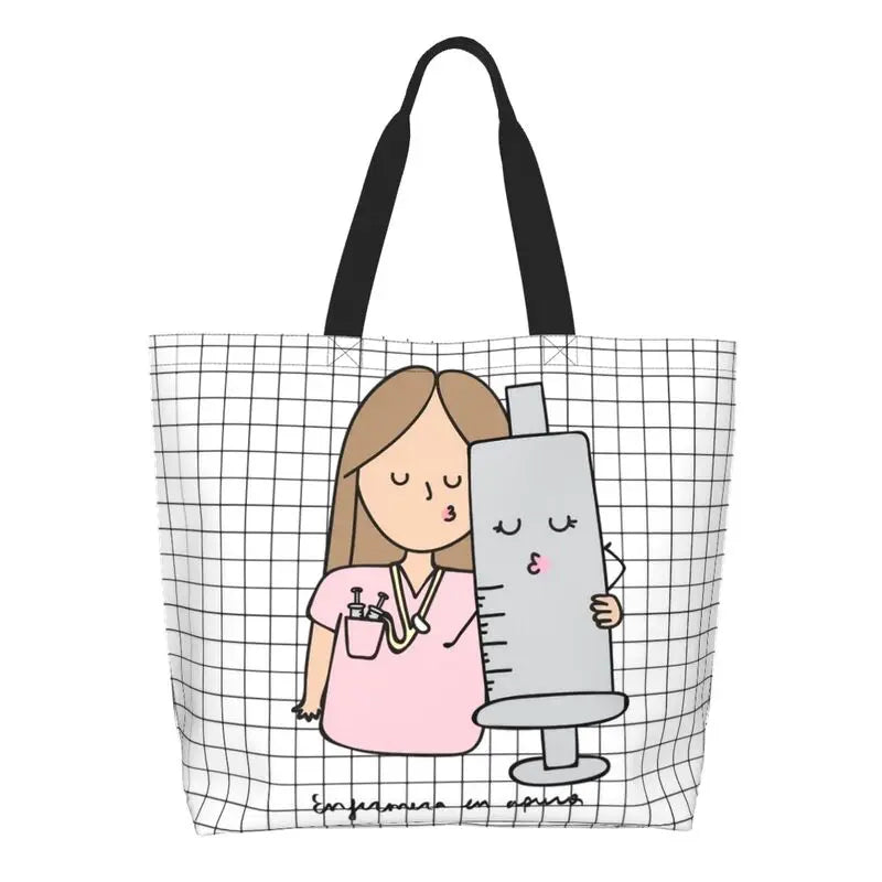 Cartoon Doctor Nurse Enfermera En Apuros Grocery Bags Large Capacity Aesthetic Merch For Woman Street Shoulder Bag