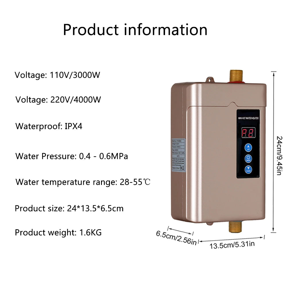 110V 220V Instant Electric Water Heater Faucet Intelligent Touch Heating Fast 3 Seconds Hot Shower with Temperature Display
