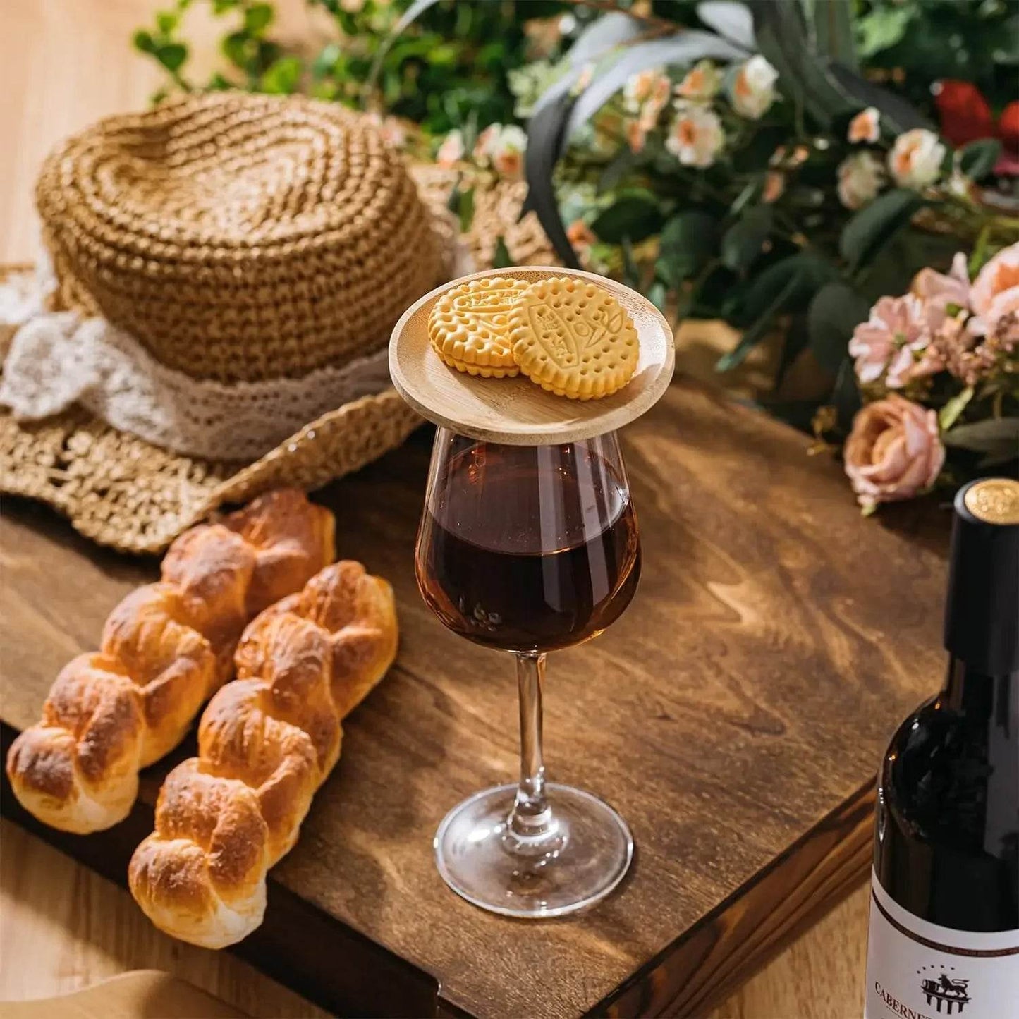 1-4Pcs Wine Glass Charcuterie Topper, Bamboo Wine Glass Covers for Appetizers Wine Glass Topper Coasters Plate for Bars Party - P12 Hub Europe