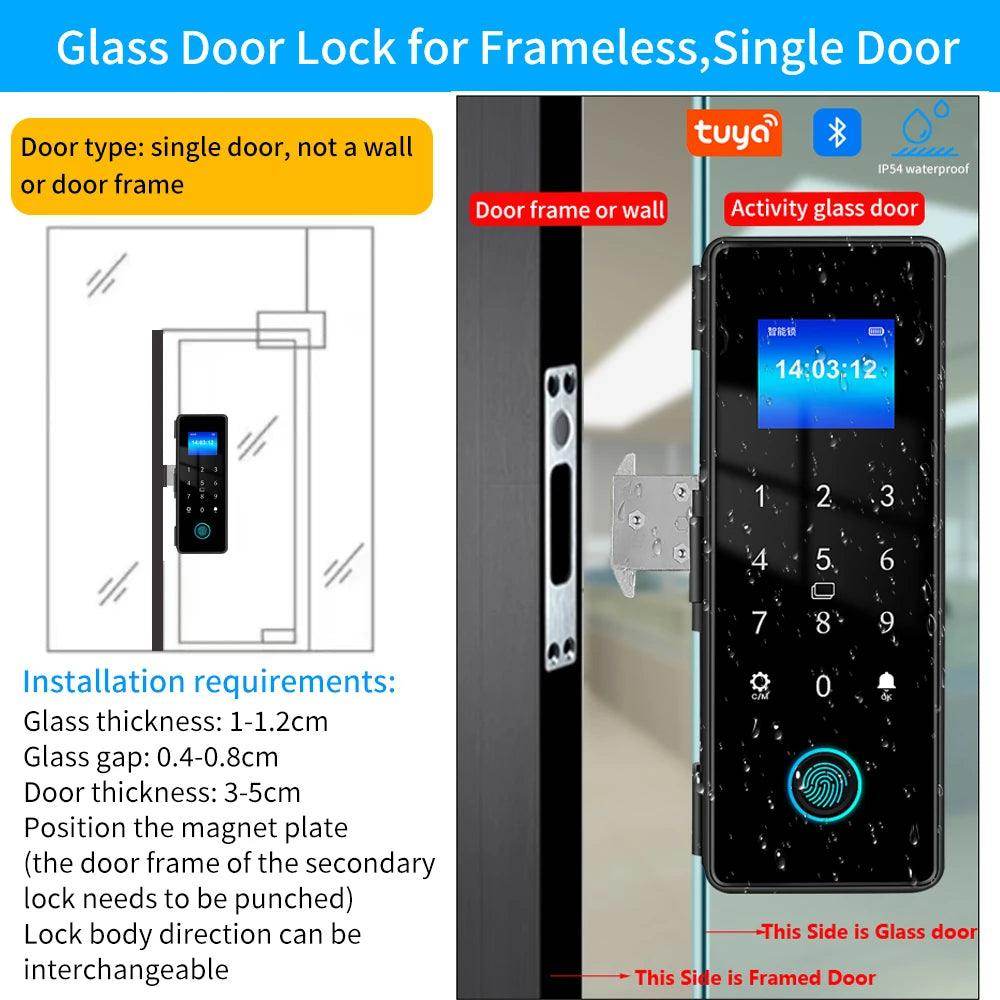 Glass Door Lock Bluetooth IP54, Fingerprint, Card, Code, App - P12 Hub Europe