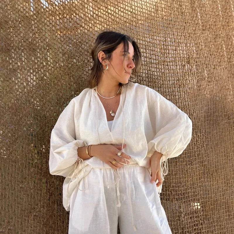 Linen Ruffle Shorts Beach Outfit - P12 Hub Europe