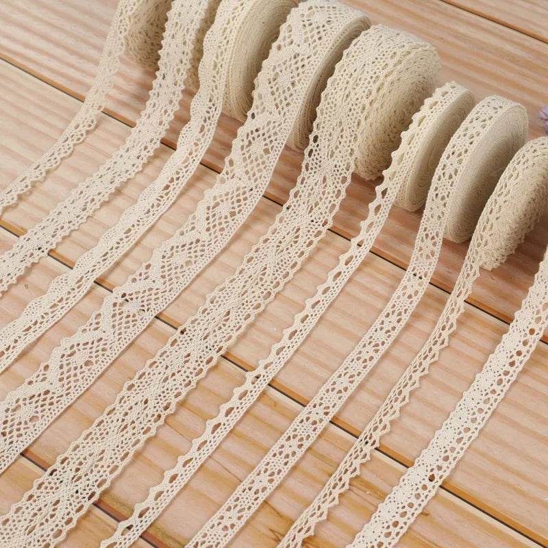 5M Cotton Lace Trim Sewing Crochet Lace Ribbon Beige Trim Lace Ribbon DIY Wedding Party Christmas Gift Decor Sewing Craft Supply - P12 Hub Europe