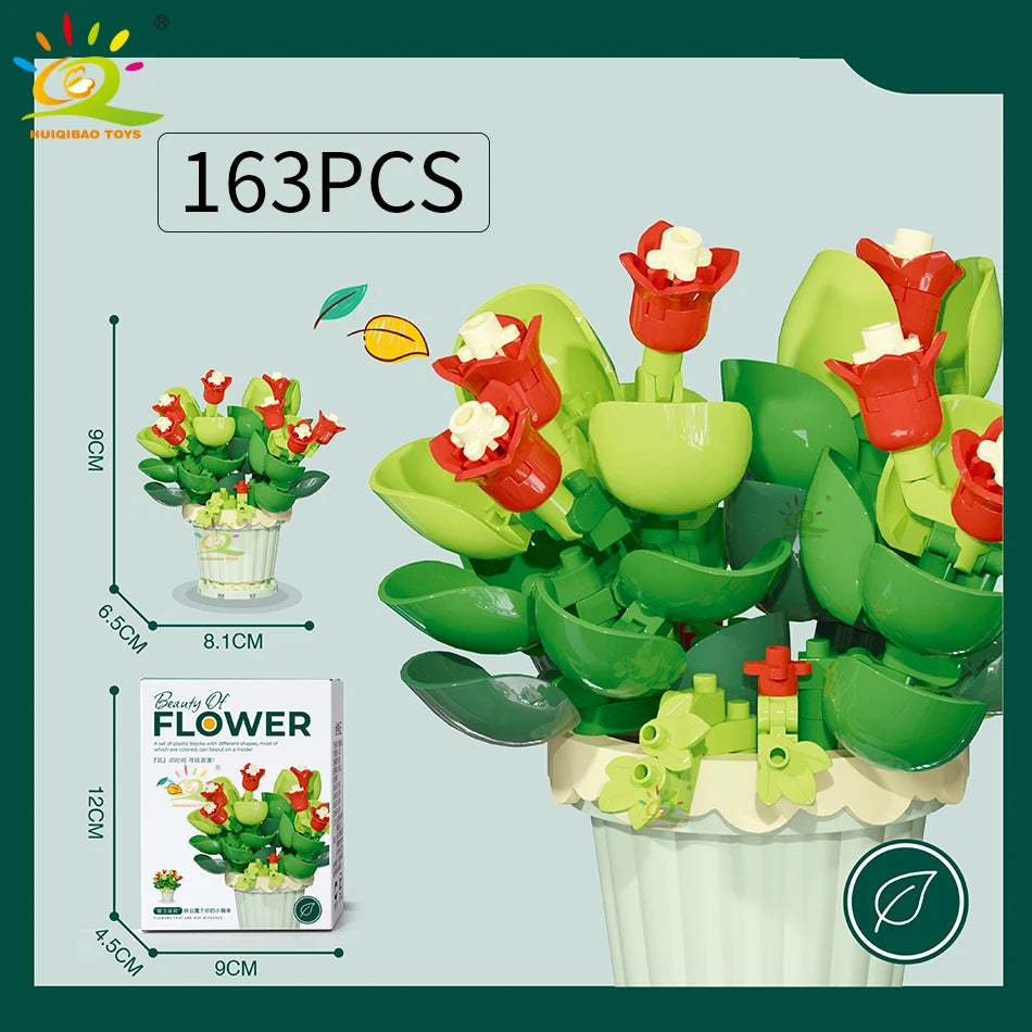 HUIQIBAO MOC Eternal Bouquet Micro Building Blocks Flower Model DIY Home Desk Plant Decoration Assemble Brick Toy For Children