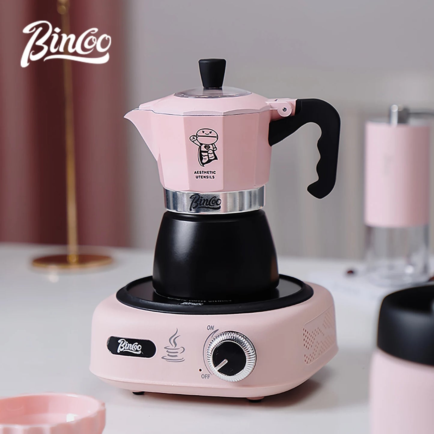 Bincoo Double valve Moka Pot Electric Stove Set Coffee Pot Household Italian Espresso Machine Mocha Pot Barista Accessories 220V