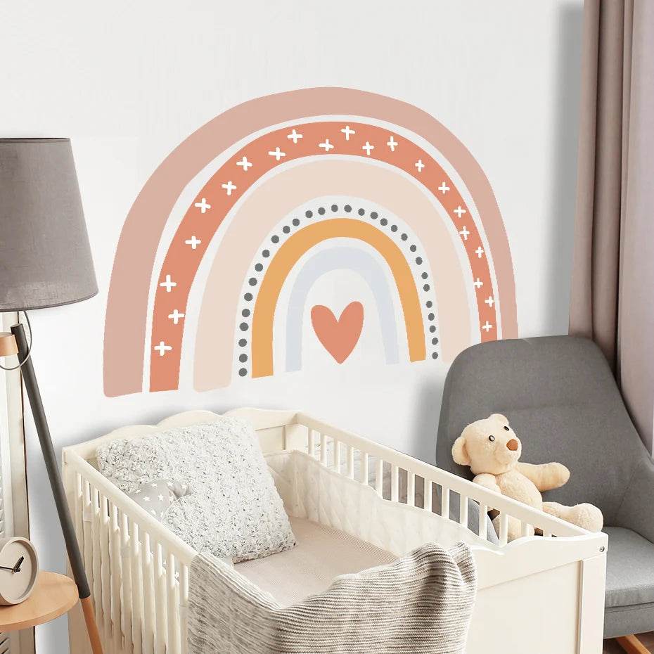 Boho Large Rainbow Beige Pink Watercolor Wall Sticker Vinyl DIY Removable Wall Decals Nursery Girls Room Playroom Home Decor - P12 Hub Europe