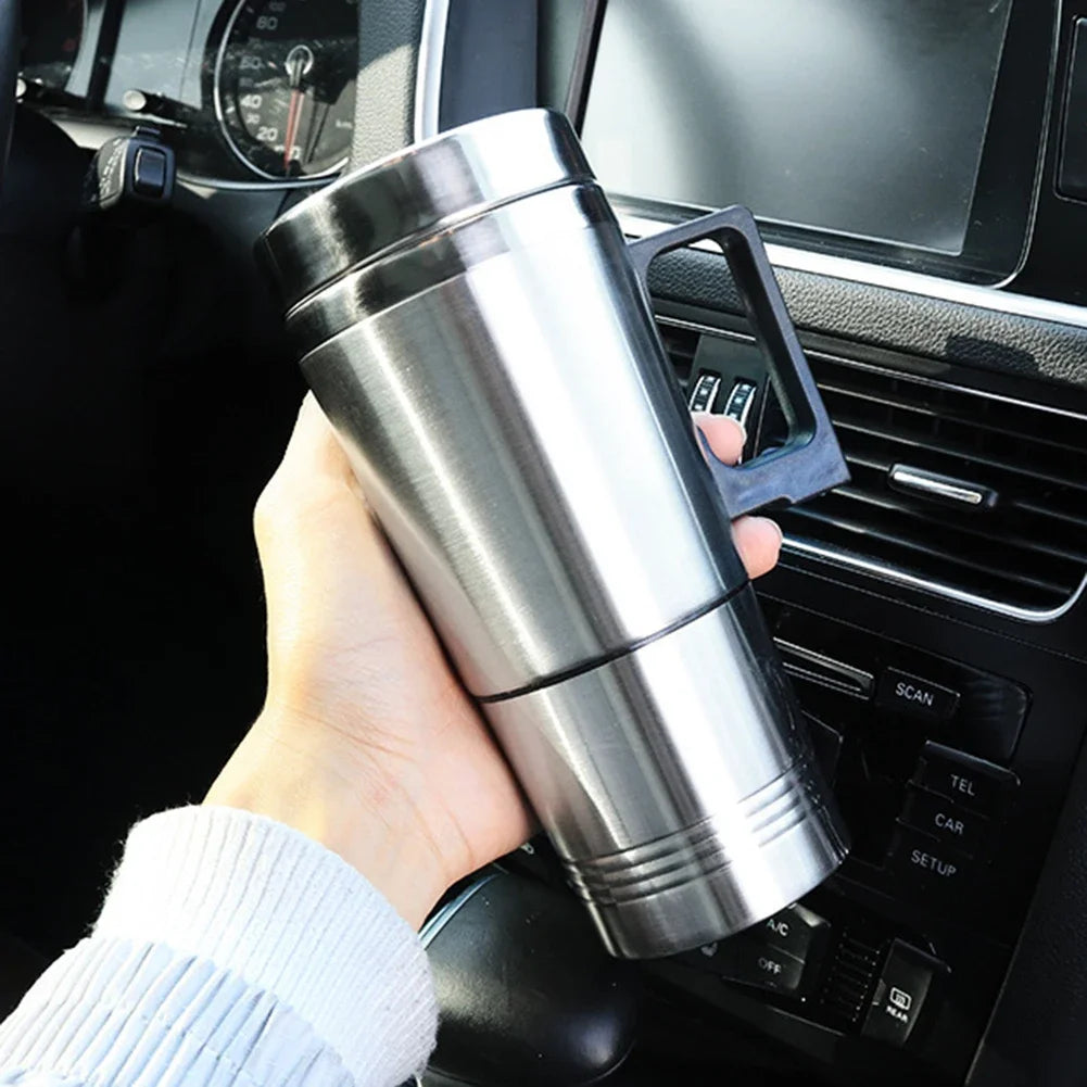 12V 24V Car Electric Heating Cup Travel Kettle Stainless Steel Camping Travel Coffee Milk Thermal Mug Warmer Cup 300/750/1200ML