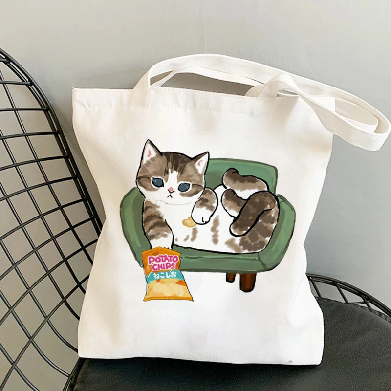 Kawaii Cats Cartoon Manga Tote Bag Beach Bag Shopper Bags Handbags Canvas Shoulder Bags Woman Shopping Bags High Capacity
