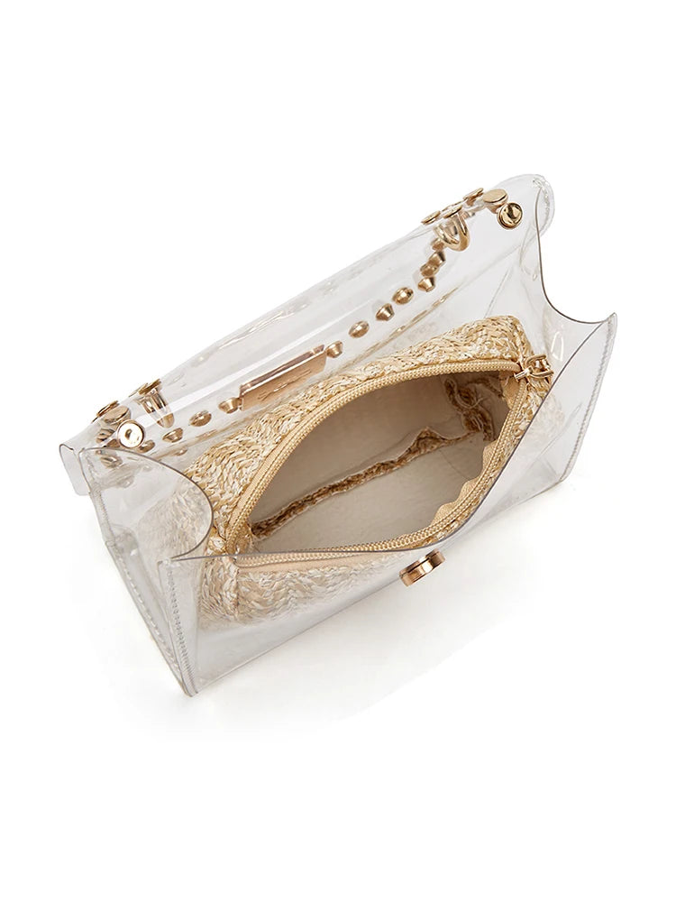 Fashion chain decorative waterproof PVC chain transparent shoulder bag Messenger bag transparent chain bag woven clutch bag