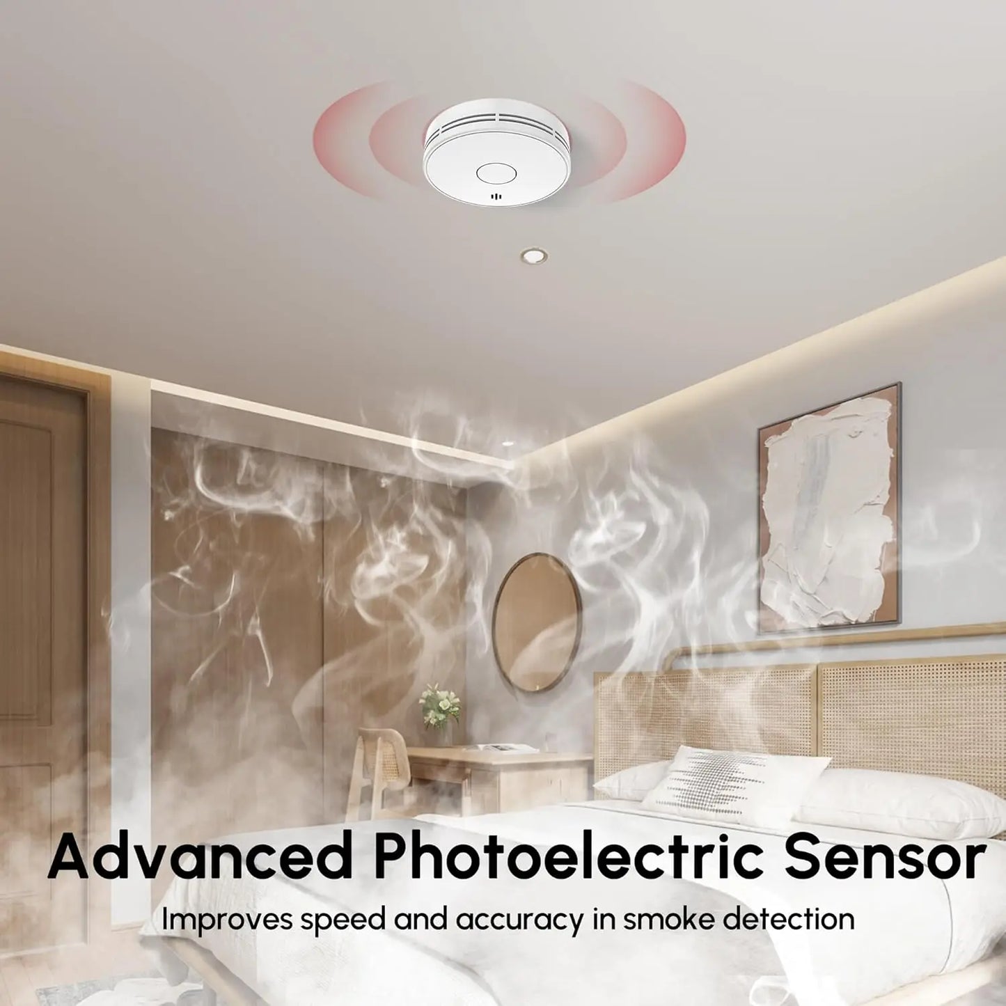 Smoke Alarm for Home, 10-Year Battery Smoke Detector Fire Alarm with Big Test/Silence Button, CE, VS02