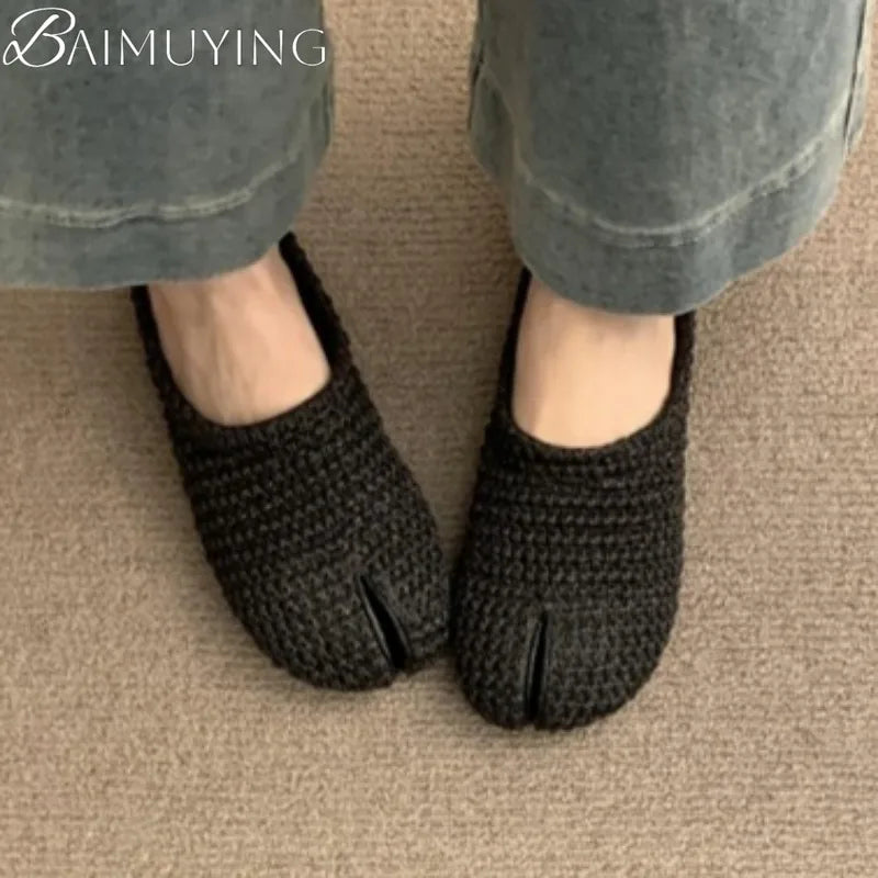 Weave Women Split Toe Sandals Flats Casual Slippers Mules Shoes Woman Summer 2025 Trend Comfort Slides Dress Sandalias De Mujer