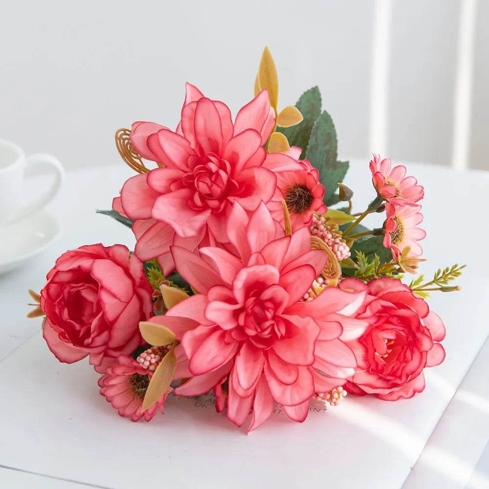 1Pc Hot sale Artificial Flower Silk Dahlia Rose daisy Christmas Home Decoration Bonsai Room Wedding Bridal Bouquet Party Diy box - P12 Hub Europe