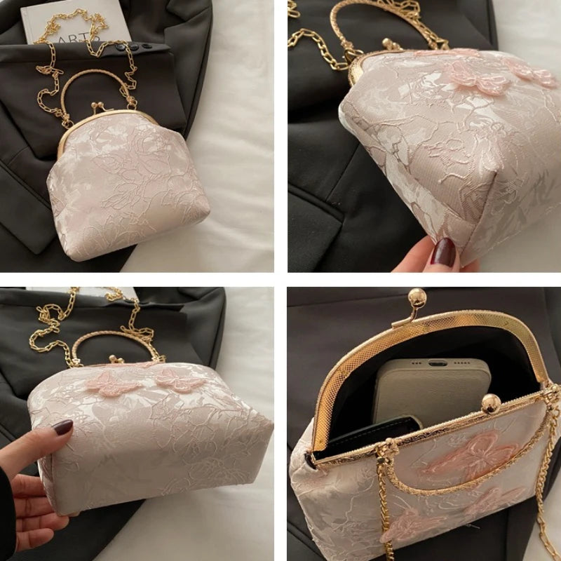Chinese Style Butterfly Embroidery Women's Shoulder Bags Dinner Party Ladies Chain Crossbody Bag Elegant Simple Female Handbags