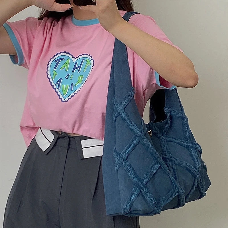 Denim Woven Underarm Bag Women's Niche Design Retro Casual Large - capacity Shoulder Handbag