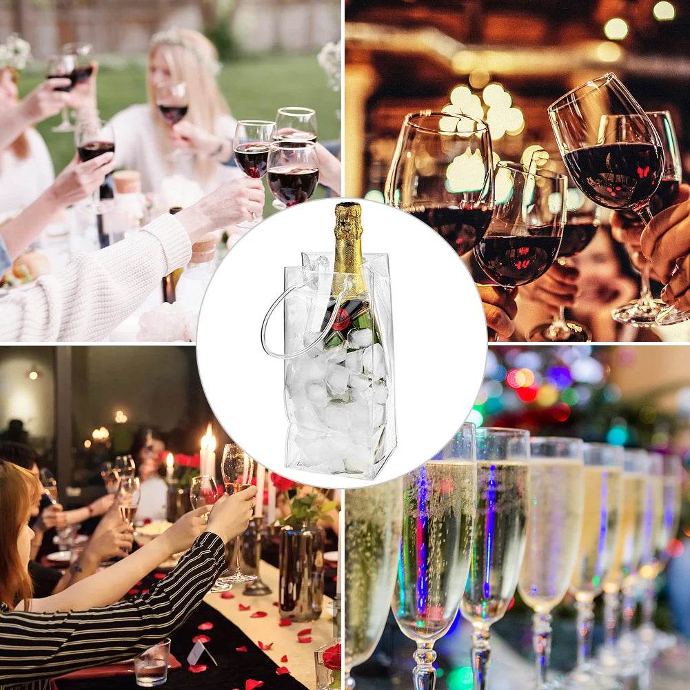 Transparent PVC Leakproof Ice Bag Wine Beer Champagne Bucket Drink Bottle Cool Chiller Foldable Carrying Bags For Party Picnic - P12 Hub Europe