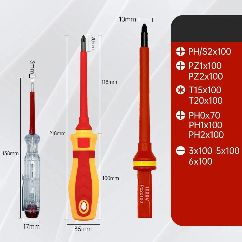 1000V Insulated Screwdriver Set Phillips Slotted Torx Professional CRV Electrician Magnetic Screw Driver Bit Repair Hand Tools