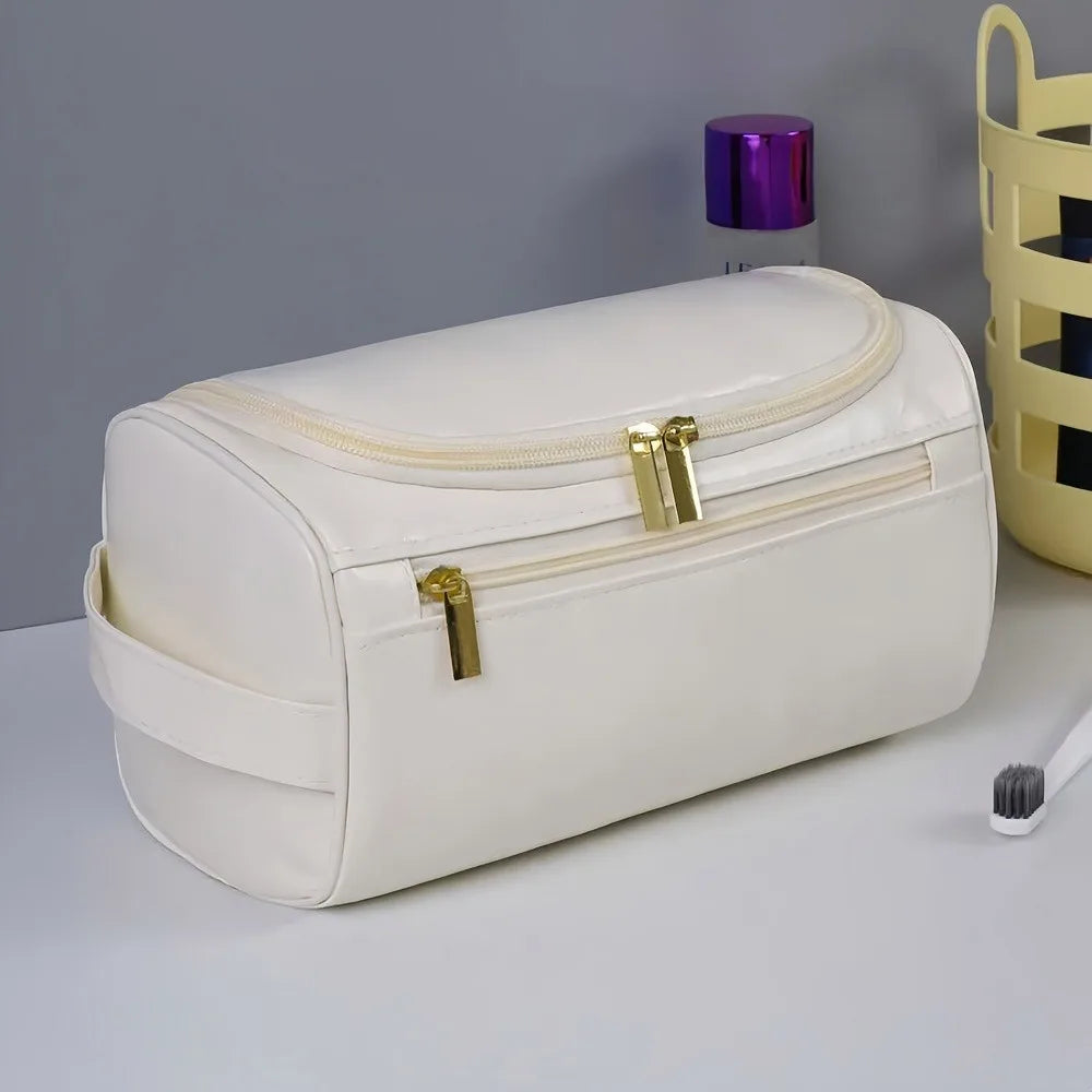 Stylish Embossed Leather Travel Cosmetic Organizer - Hook Design, Roomy Interior for Toiletries and Makeup zwq