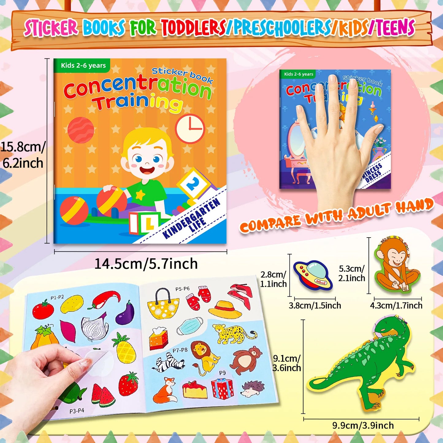 Cognitive Game Kawaii Sticker Book Educational DIY Hand-on Puzzle Cartoon Animals Life Skill Learning Toddler Toys For Kids