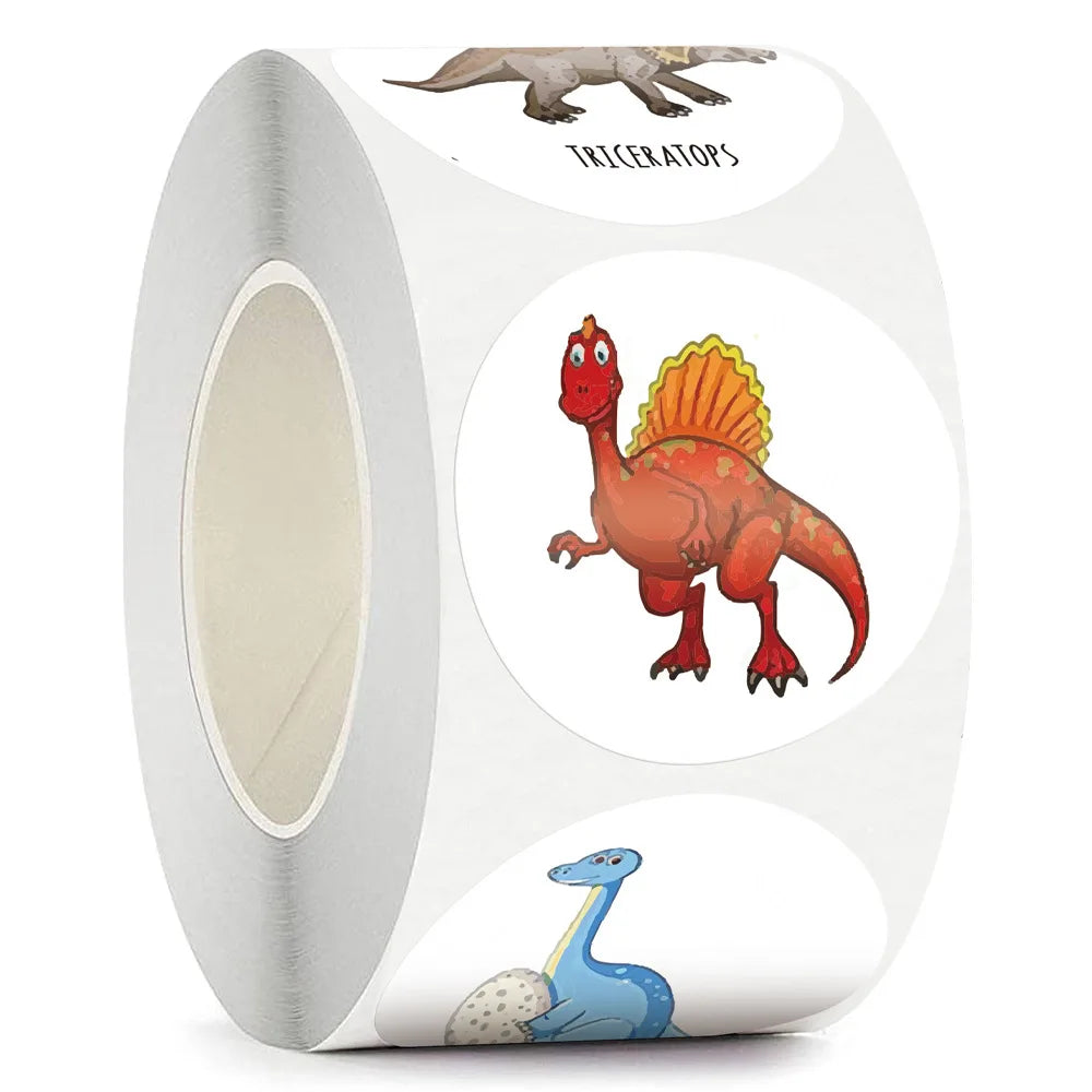 100-500pcs 1'' Round Dinosaur Stickers for Kids Teacher Reward Stickers School Supplies Animal Incentive Roll Sticker for Home