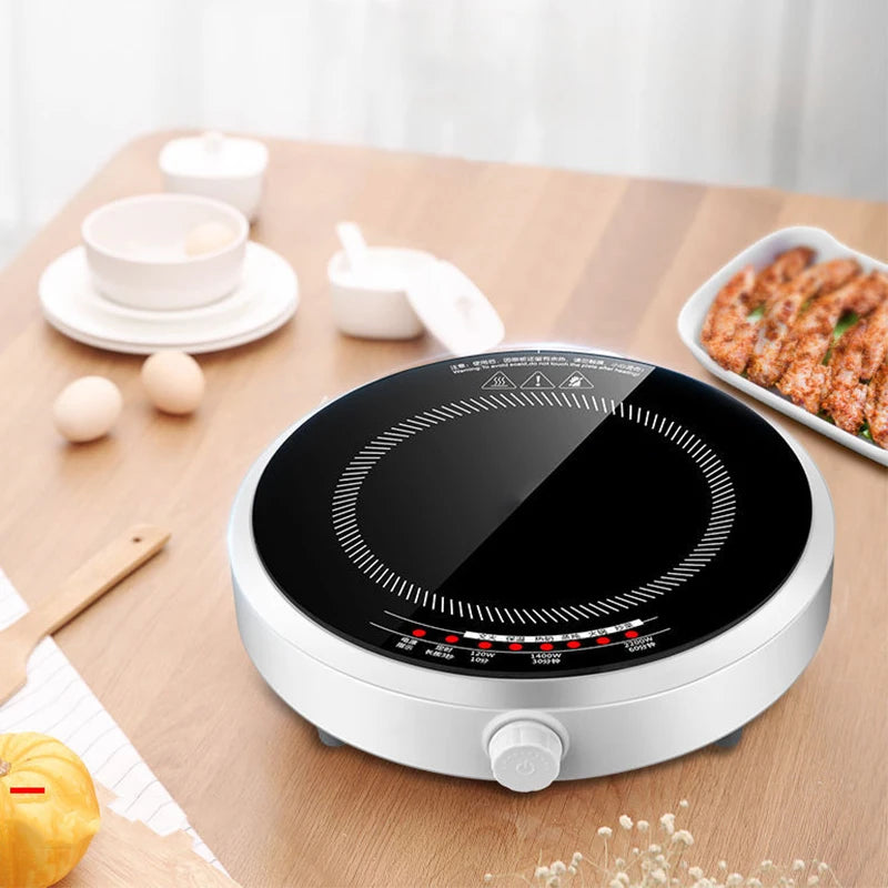 Round Smart Induction Cooker Household High Power 2200W Mini Gift Electric Hot Pot Black Microcrystalline Panel